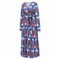 Christmas Dresses for Women Long Sleeve V-neck Long Waist Tie Dress in Blue
