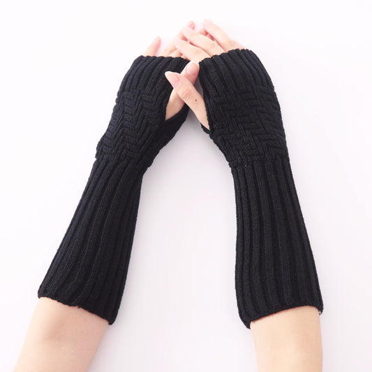 Black Long Fingerless Gloves Fashion Aztec Crochet Pattern