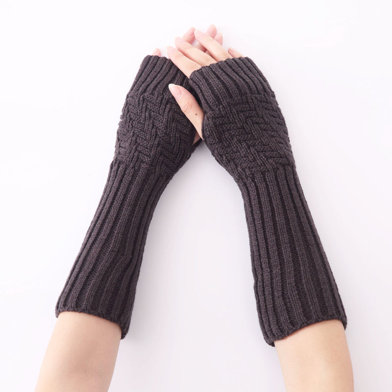 Long Fingerless Gloves Fashion Aztec Crochet Pattern in Dark Grey