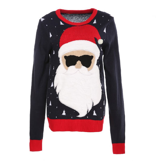 Ugly Christmas Sweater Santa Print Xmas Holiday Party Knitted Pullover