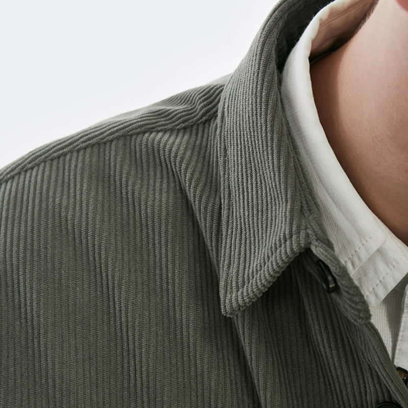 Men's Long Sleeve Vintage Corduroy Shirt Jacket Button Down in Green