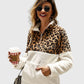Quarter-Zip Sherpa Pullover Fuzzy Fleece Sweater in White X Leopard