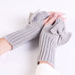 Long Fingerless Gloves Womens with Bow in Grey