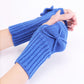 Long Fingerless Gloves Womens with Bow in Blue