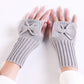 Long Fingerless Gloves Womens with Bow in Grey