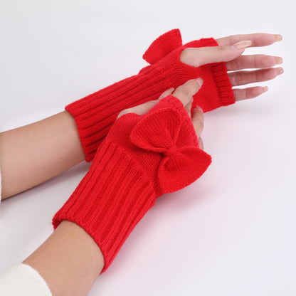 Long Fingerless Gloves with Bow in RED