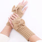 Long Fingerless Gloves Womens with Bow in Kakhi