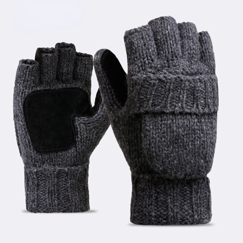 Wool Fingerless Gloves with Flap Unisex Biker Gloves