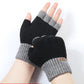 Color Block Black Fingerless Gloves Warm Thick Knitted Mens