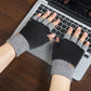 Color Block Black Fingerless Gloves Warm Thick Knitted Mens