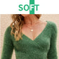 Womens V Neck Sweater Mohair Cropped Sweater Sexy Pullover in Green