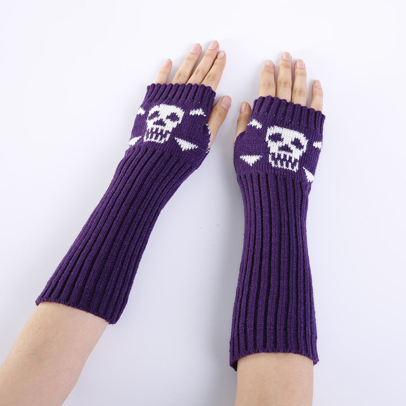 4 in 1 Skull Long Fingerless Gloves Fashion Print