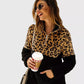 Quarter-Zip Fleece Sherpa Pullover Womens Contrast Color Animal Print