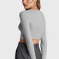 V Neck Crop Top Long Sleeve Button Up