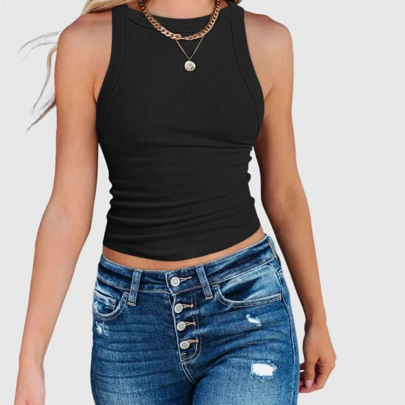 Black Crop Tank Top with Tie Back