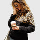 Quarter-Zip Fleece Sherpa Pullover Womens Contrast Color Animal Print