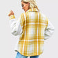 Sherpa Shirt Jacket Yellow Checker Button Closure Boyfriend Style Warm Fleece