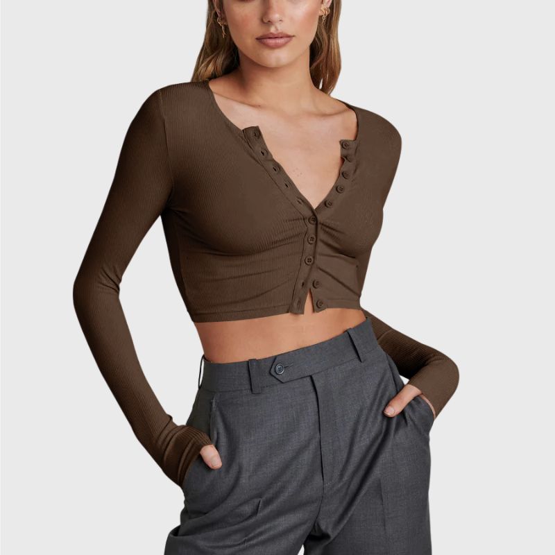 Crop Top T-shirts Button Up